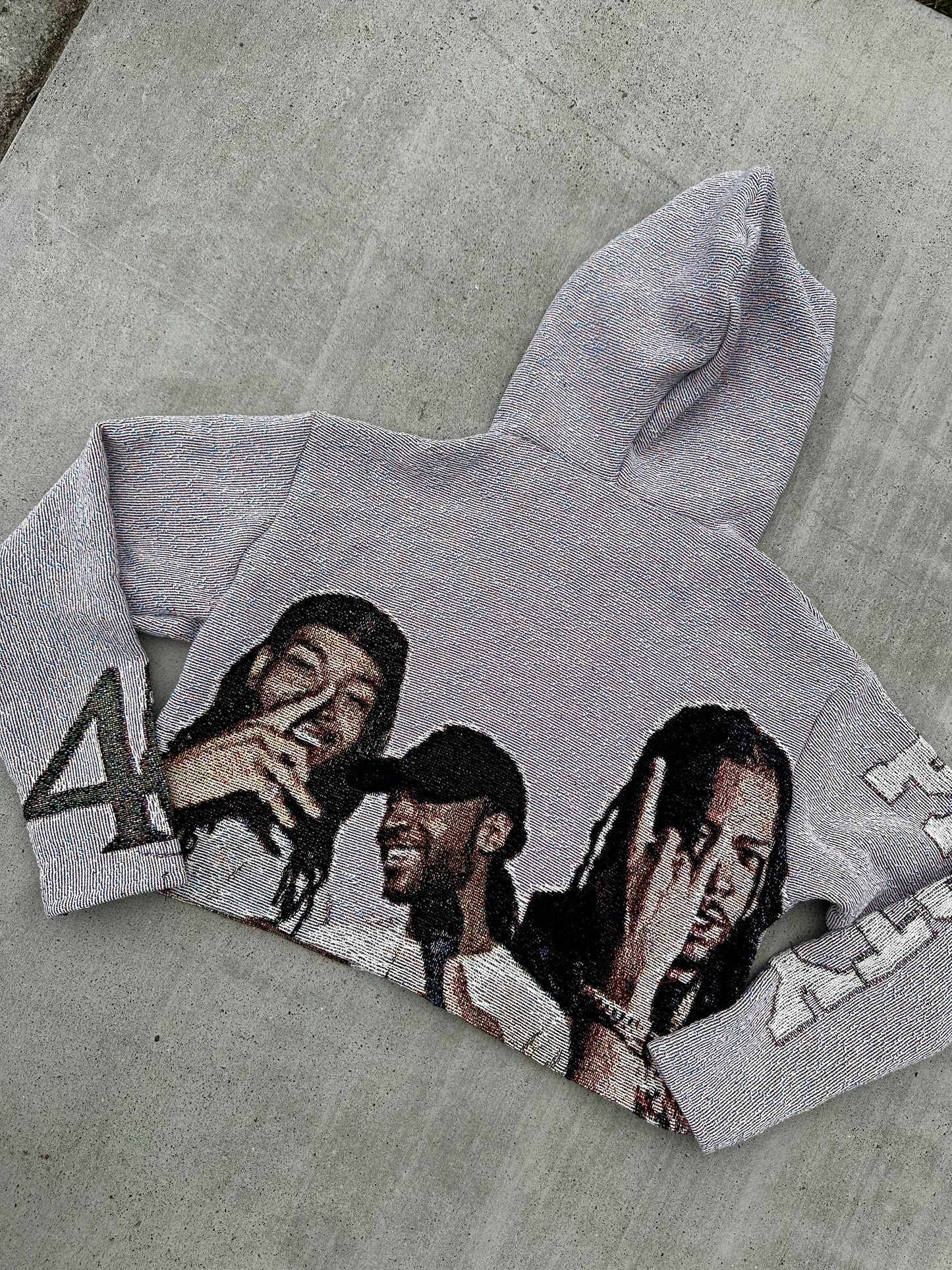 “SORRY IM OUTSIDE” Partynextdoor Cropped Tapestry Hoodie