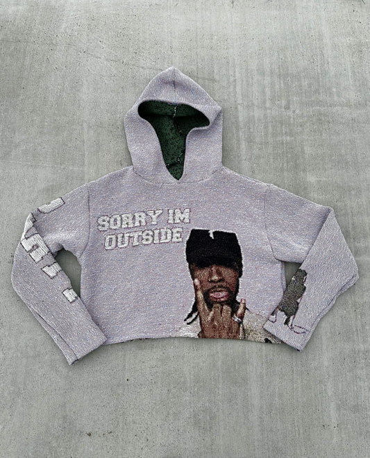 “SORRY IM OUTSIDE” Partynextdoor Cropped Tapestry Hoodie